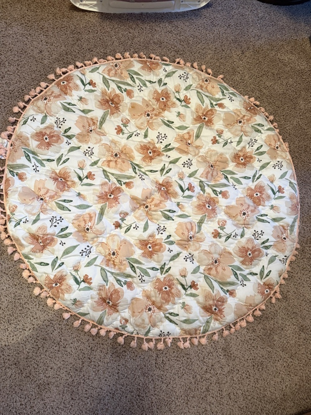 Round Floral Pom-Pom Play Mat - Peach & Green